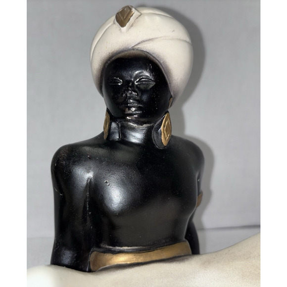 African Man & Woman Trinket Dish Ashtray Incense Art Statues '50's Chalkware - Picture 11 of 11